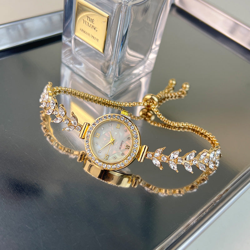 Montre à Quartz Abordable de Luxe Incrustée de Diamants avec Bracelet Ajustable Gratuit