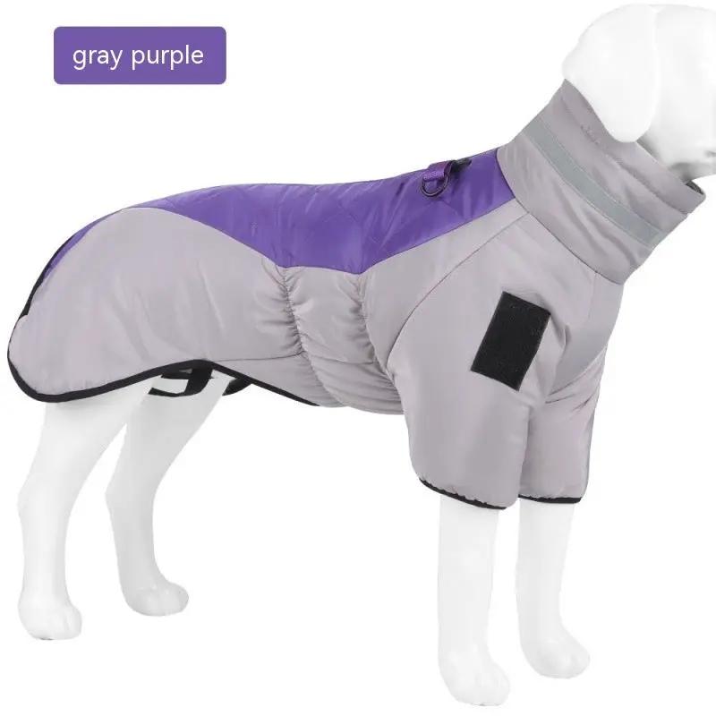 Winter dog coat for medium to large dogs, waterproof quilted jacket in gray and purple