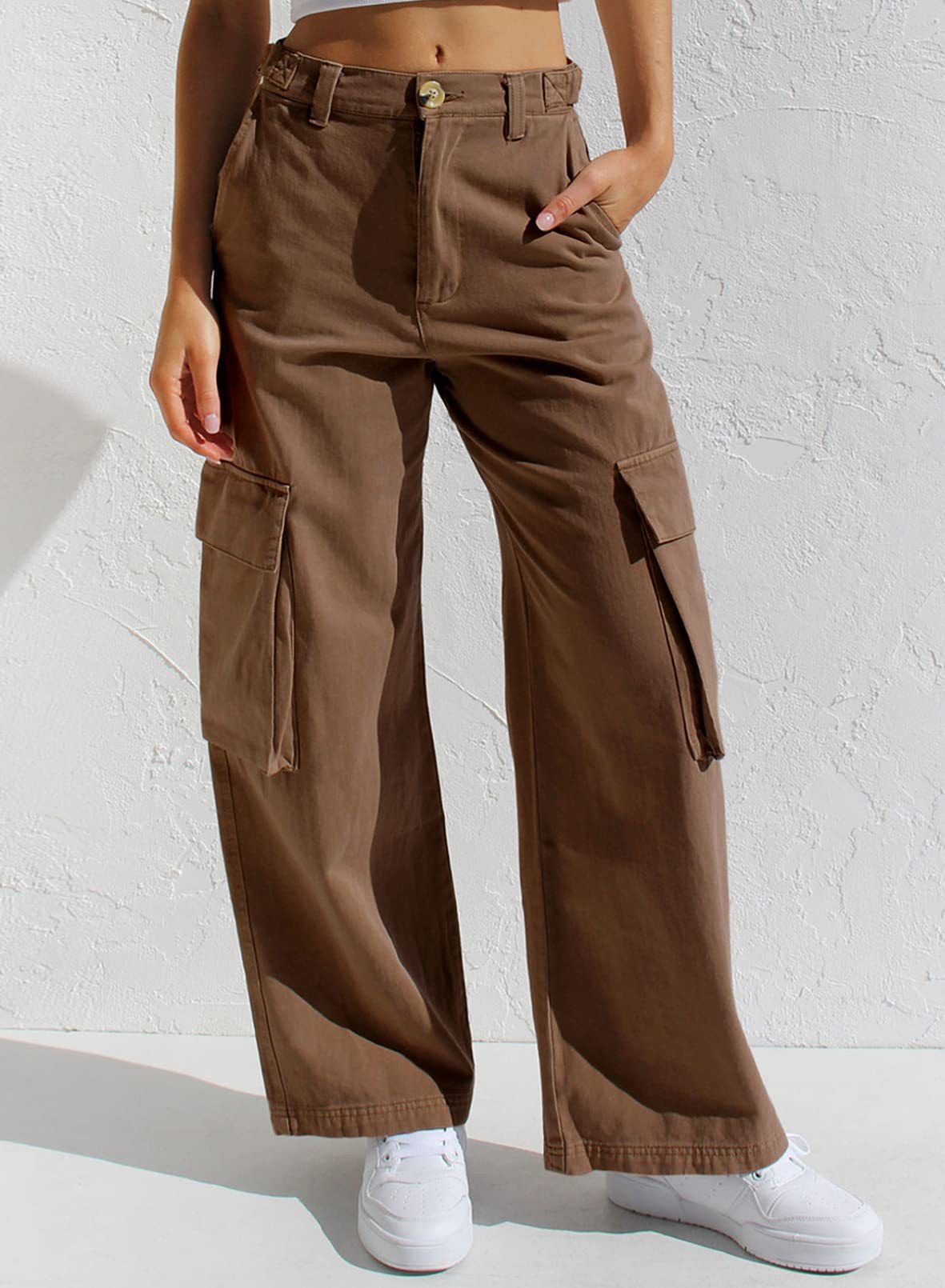 Pantalones vaqueros de trabajo para mujer, holgados, informales, multibolsillos