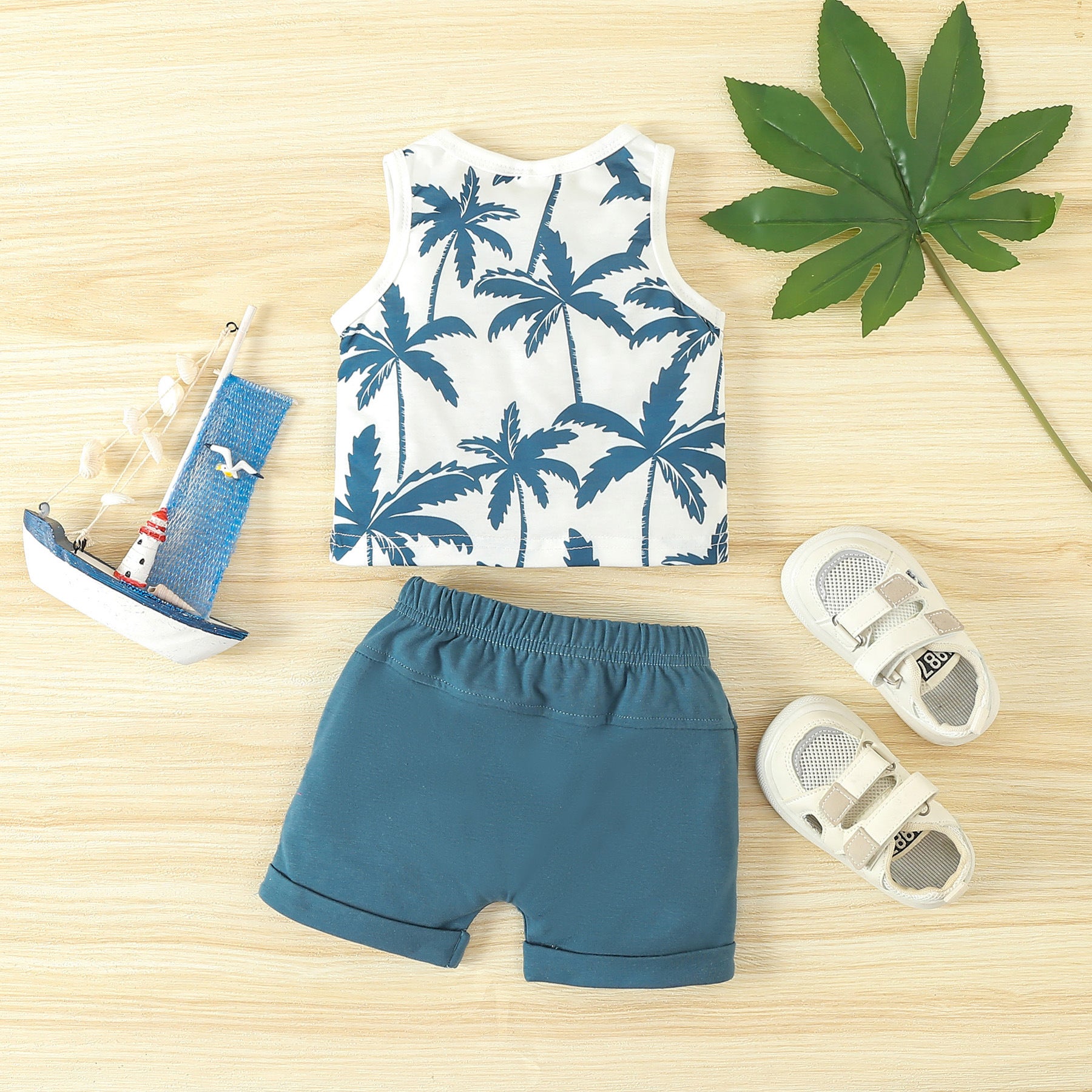 Conjunto de camiseta sin mangas y pantalón corto con estampado Spring Leisure