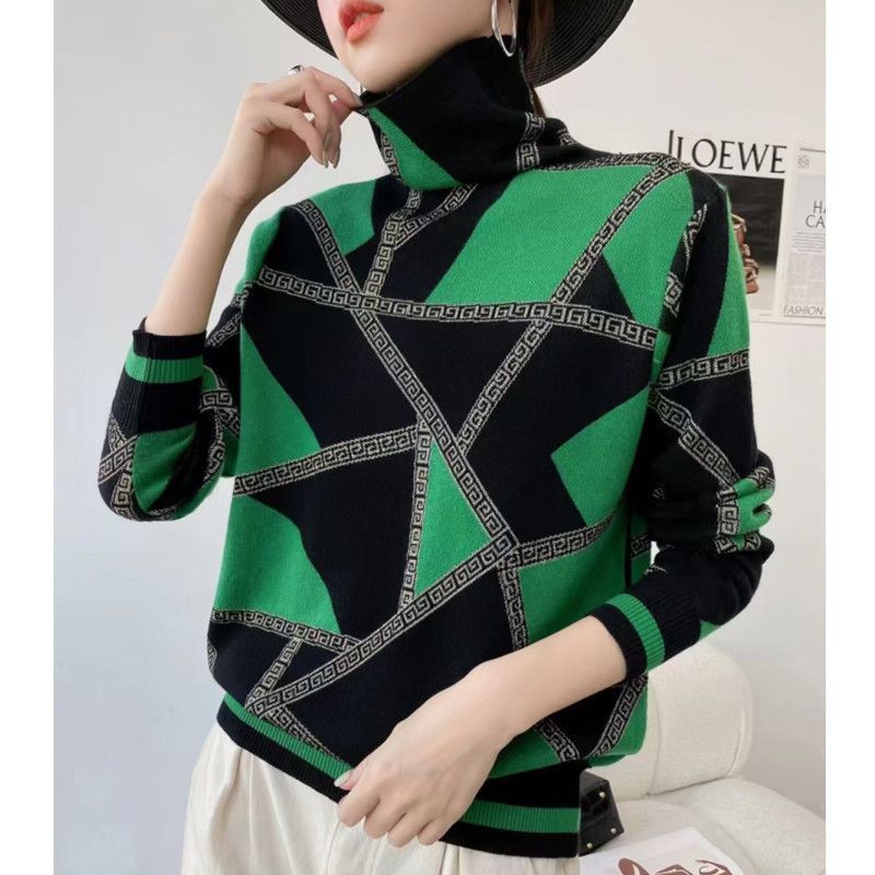 Pull col ras du cou décontracté multicolore pour femme