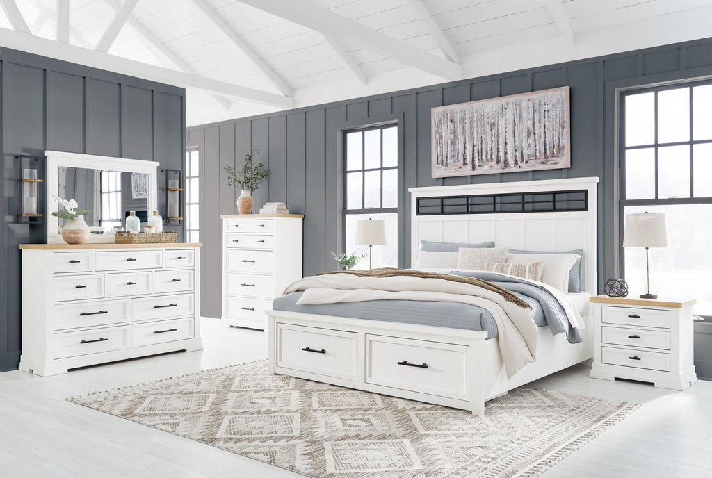 Ashbryn White Natural Panel Storage Bedroom Set 6 Piece Modern Farmhouse Furniture-0