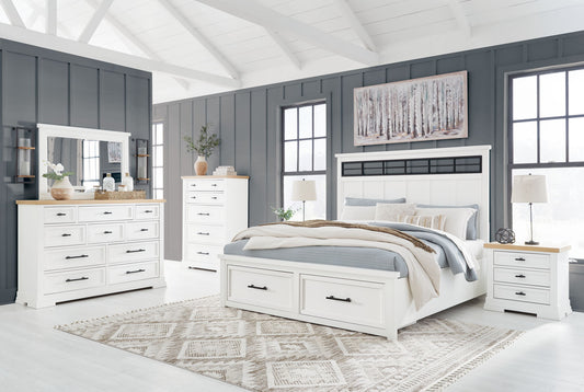 Ashbryn White Natural Panel Storage Bedroom Set 6 Piece Modern Farmhouse Furniture-0