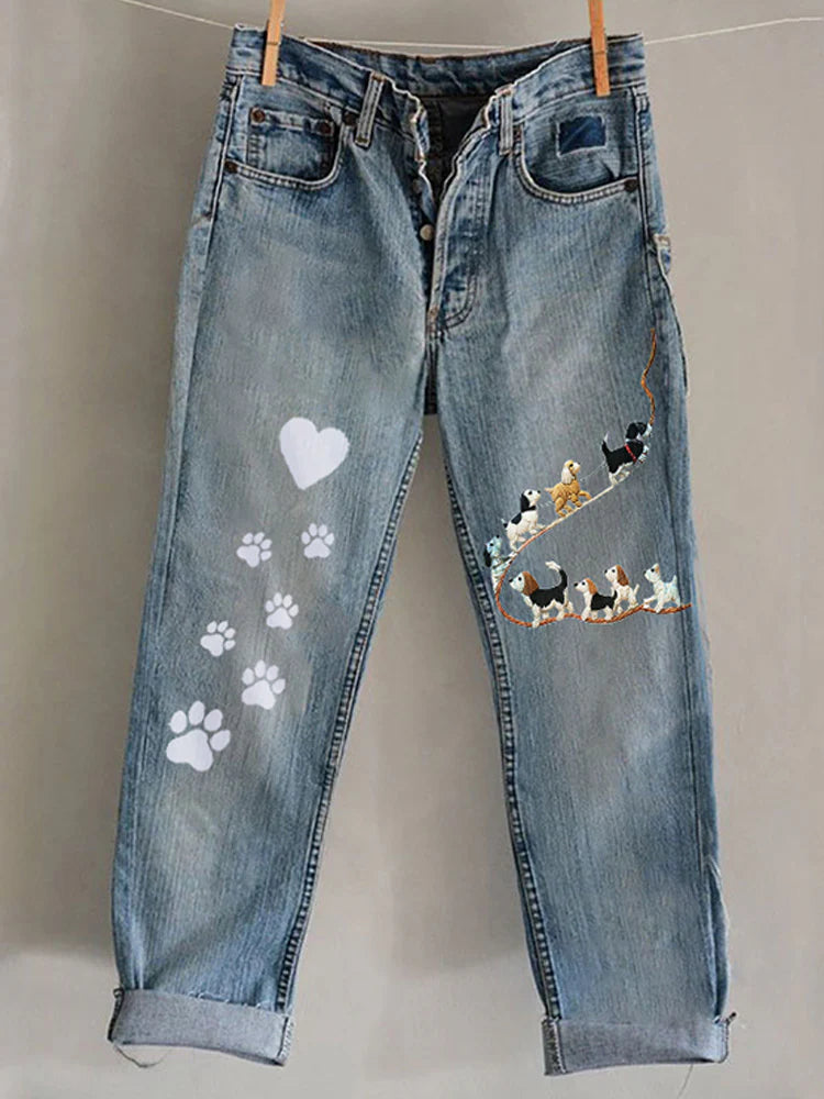 Nuevos pantalones vaqueros acampanados con estampado 3D por transferencia de calor en denim sintético