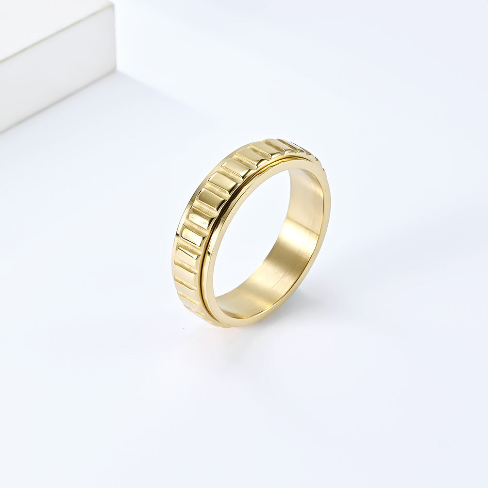 Neutral-style Rotatable Grid Titanium Steel Ring