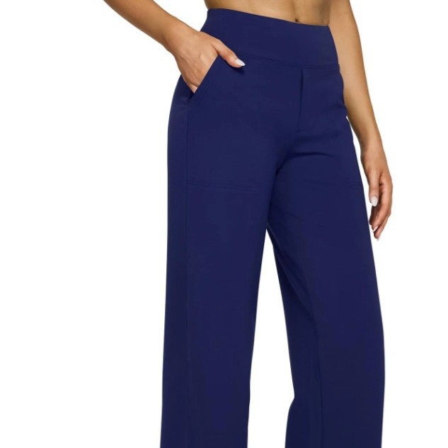 Pantalon droit taille haute en maille à poches