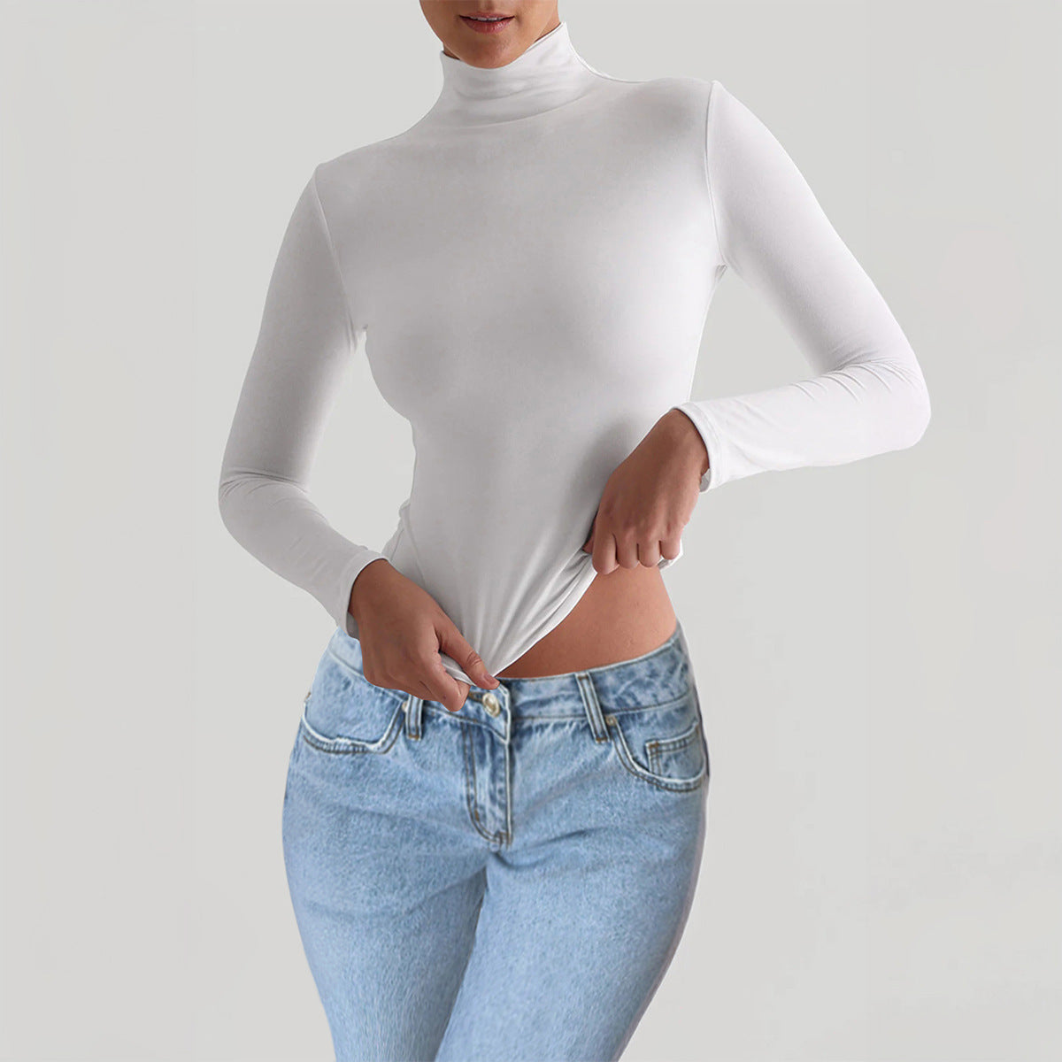 T-shirt Y2K moulant à col roulé, mode décontractée, pull à manches longues, haut ajusté, vêtements pour femmes
