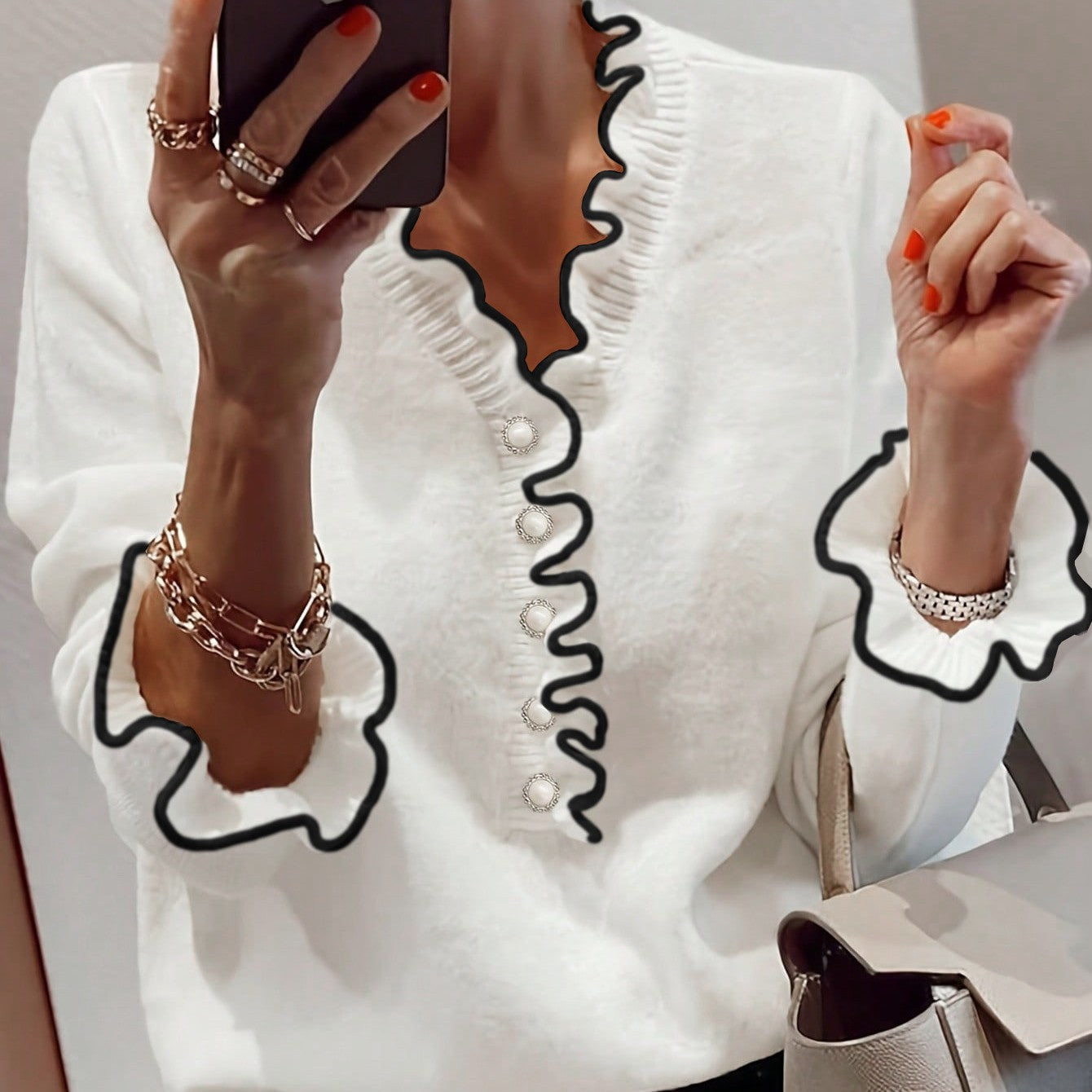 Pull col V à manches longues pour femmes, vêtement assorti