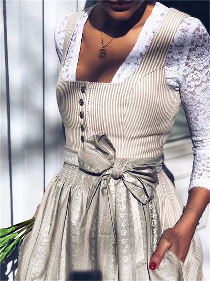 Robe longue de style français pour femme avec nœud papillon