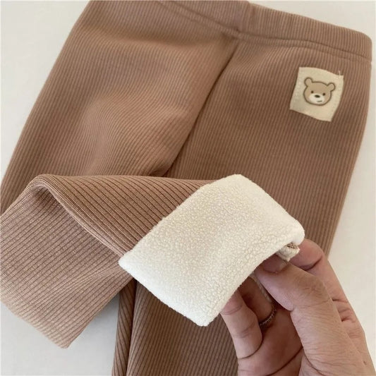 Leggings de moda de una sola capa con forro polar, combinables con todo, para niña