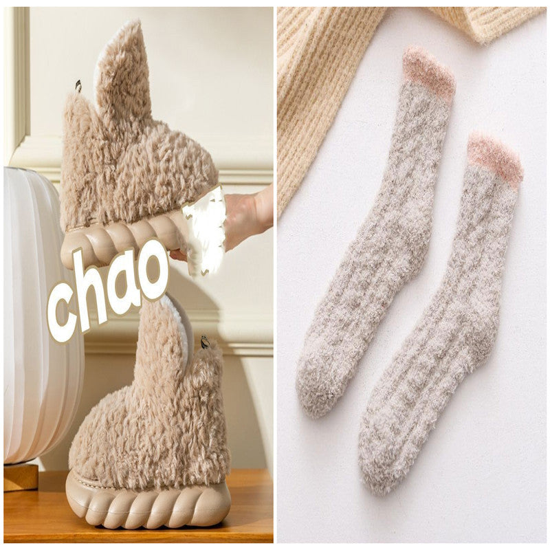 Paquete de invierno Zapatillas de algodón con tacón, impermeables, para usar en casa, interiores y exteriores, bonitas, de caña alta
