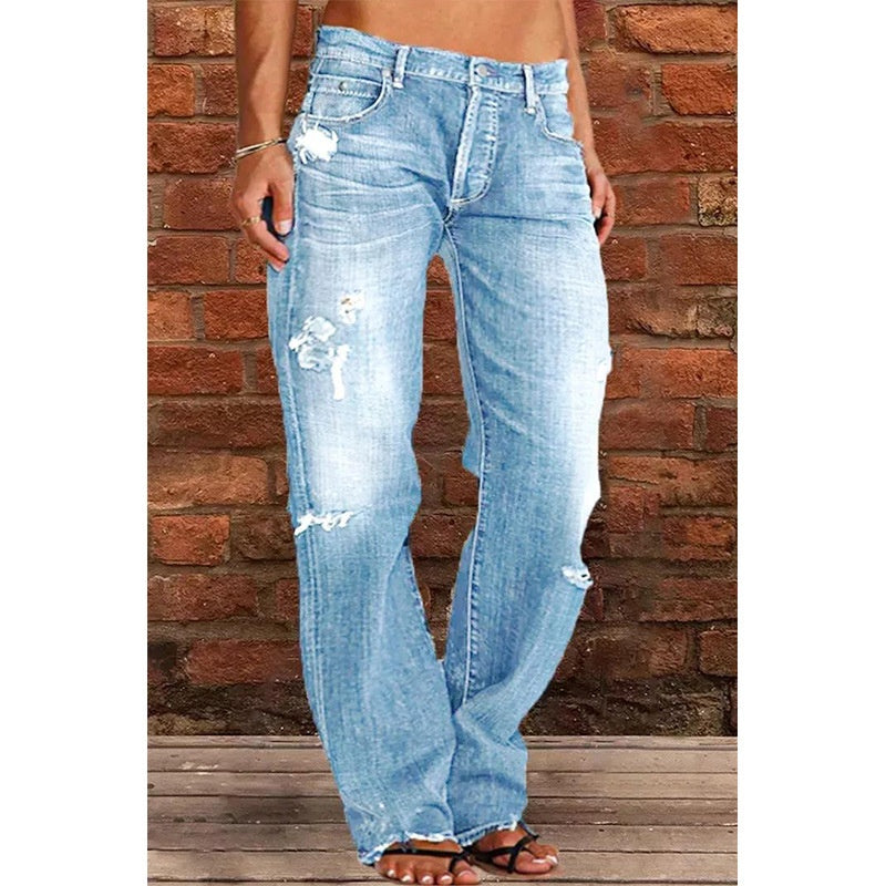 Pantalones vaqueros rotos de pernera ancha sueltos, pantalones de mezclilla de ocio para ir al trabajo, ropa de mujer