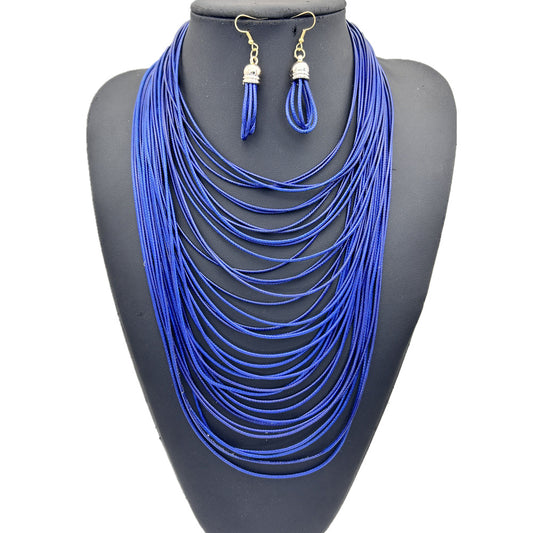 Juego de collar con borla multicapa de cordón encerado