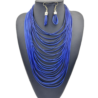 Ensemble collier gland multi-couches en cordon ciré