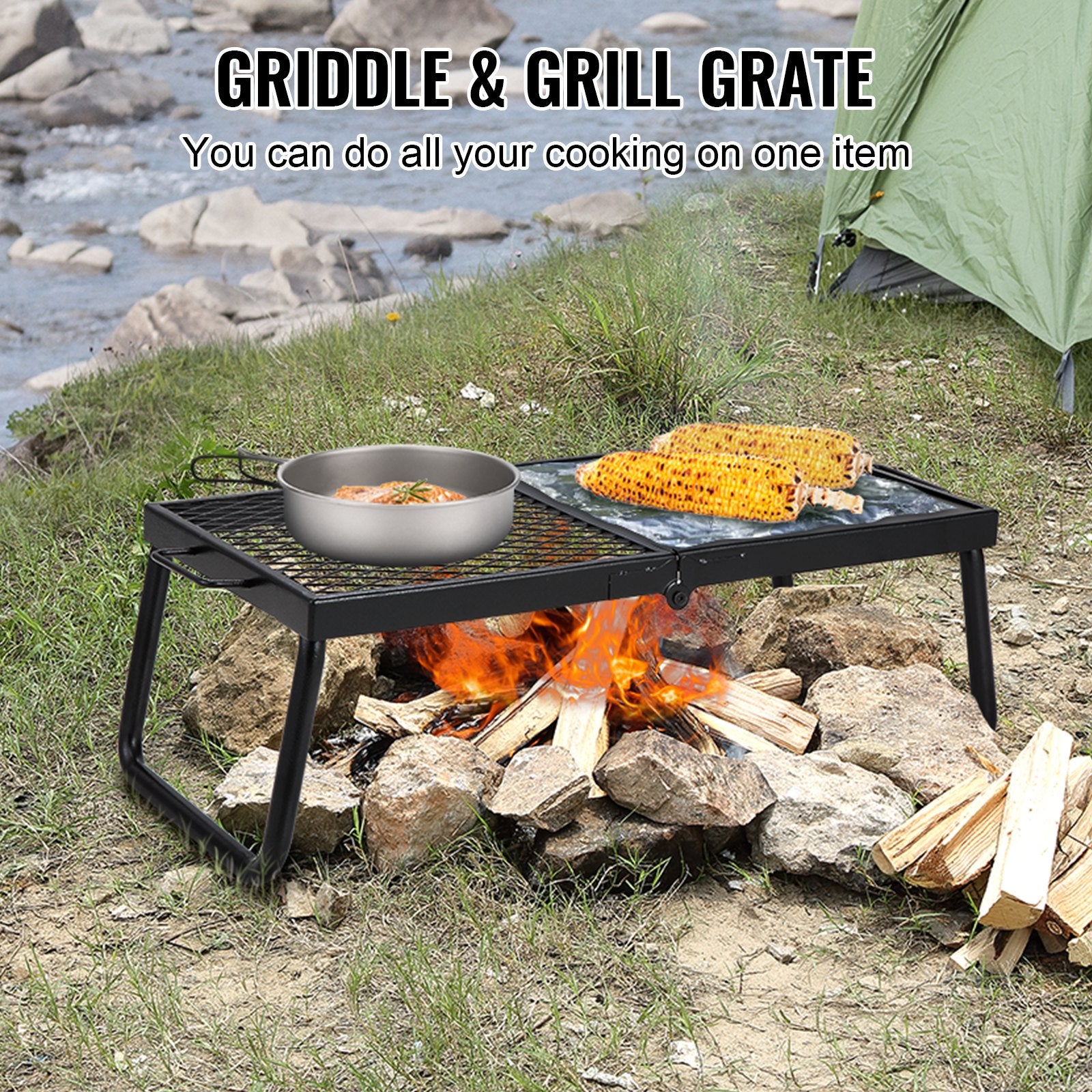 Grille de cuisson pliable pour feu de camp, grille en acier robuste