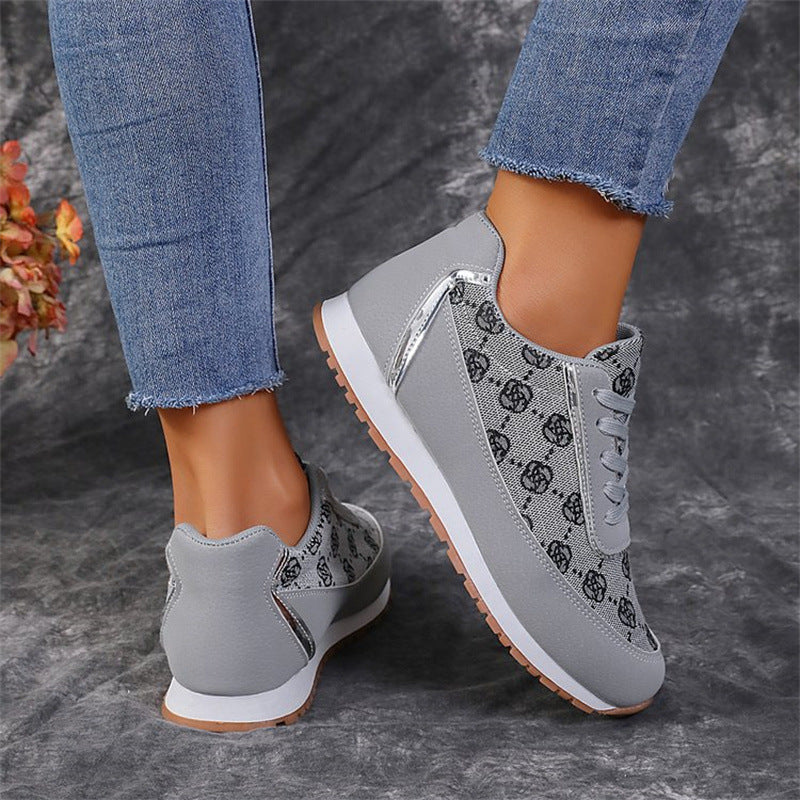 Zapatillas con Cordones Estampado Floral Moda Informal Ligeras Transpirables para Caminar Correr Deportes Planas para Mujer