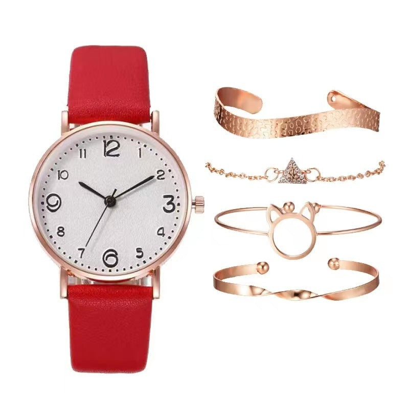 Reloj de cuarzo con correa de cuero y números de moda casual para mujer