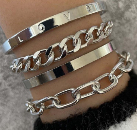 Conjunto de pulseras de cadena huecas en forma de C, sencillas y suaves