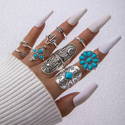 Ensemble de 9 bagues ouvertes turquoises