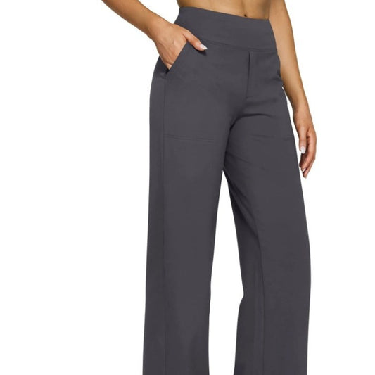 Pantalones de punto rectos de tiro alto con bolsillos