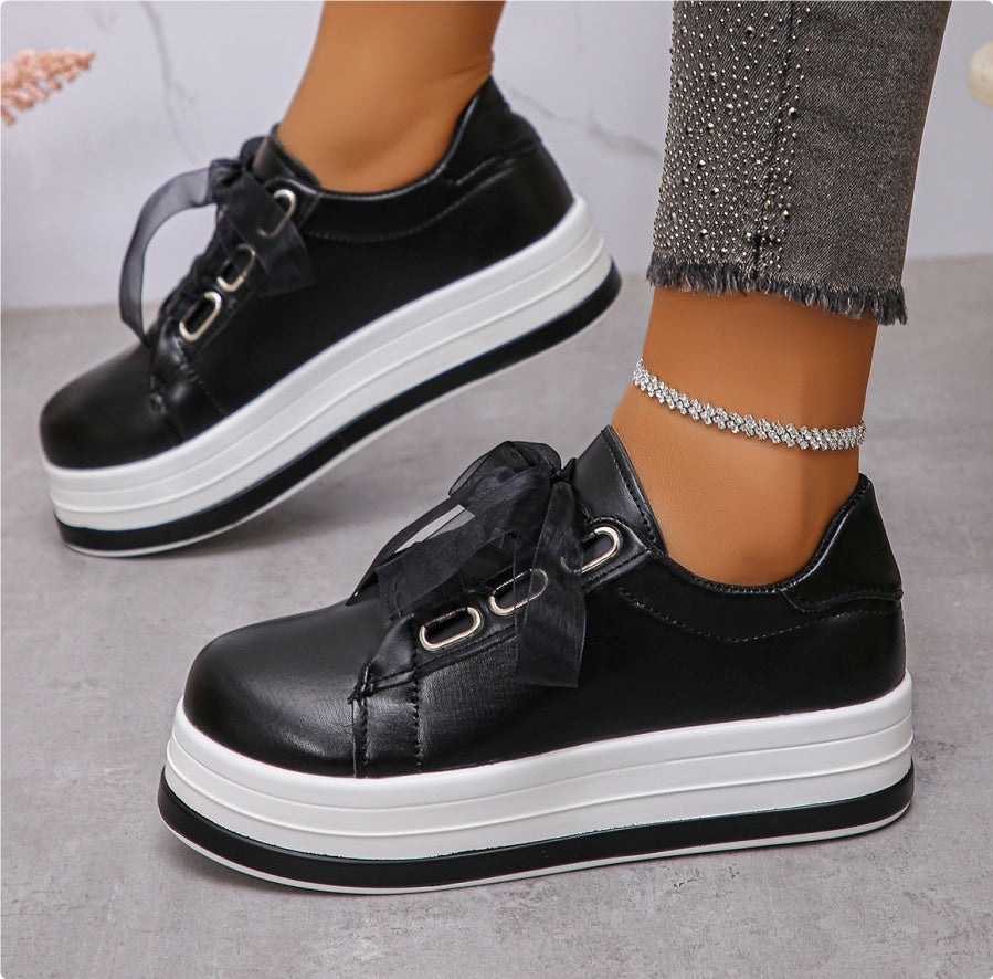 Chaussures plates à lacets et bout rond pour femmes, de grande taille, décontractées, style européen et américain