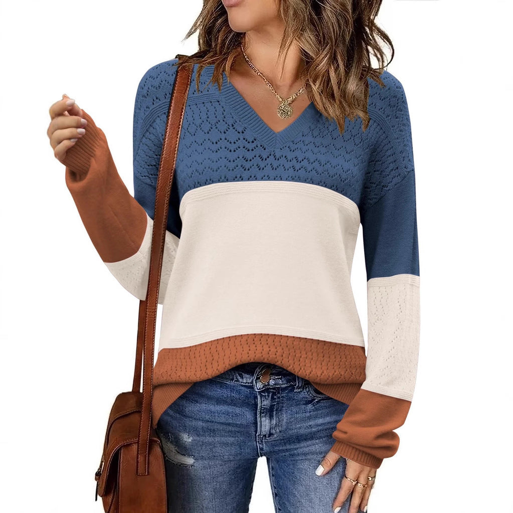 Pull en maille côtelée col V ajouré
