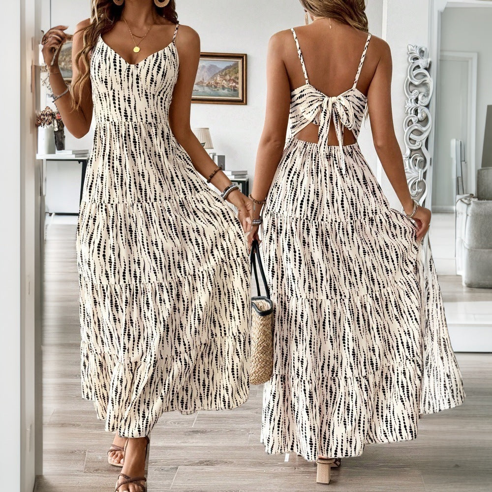 Robe asymétrique à fines bretelles et rayures, style vacances, tendance européenne et américaine