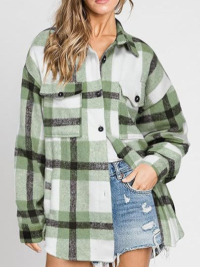 Chaqueta de cuadros con hebilla para mujer, a la moda, informal, de manga larga