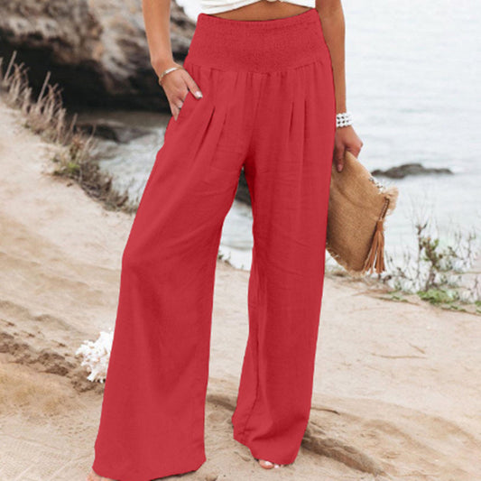 Pantalones Anchos Casuales de Lino y Algodón para Mujer