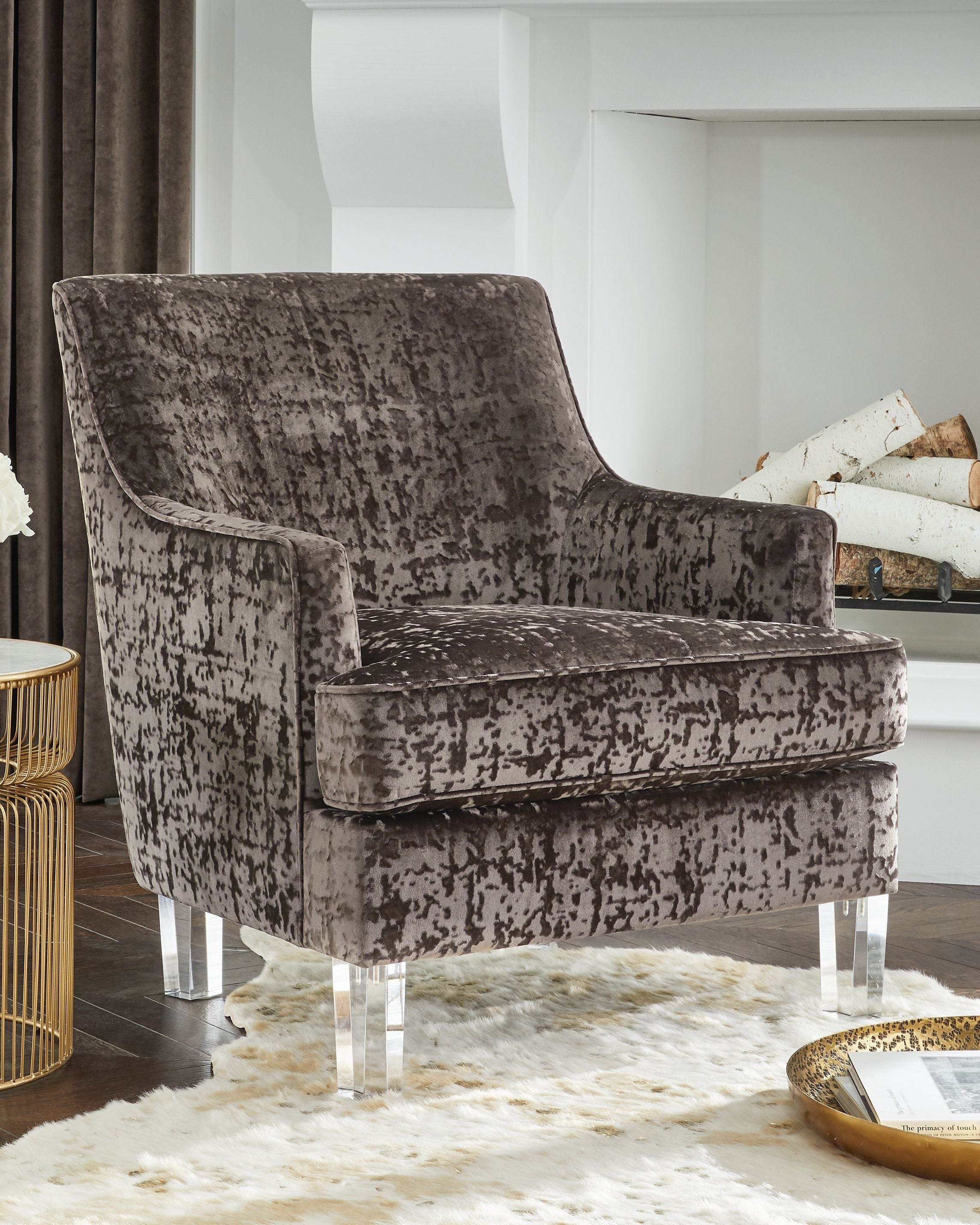 Charcoal Gloriann Accent Chair Modern Design Crushed Velvet Upholstery-2