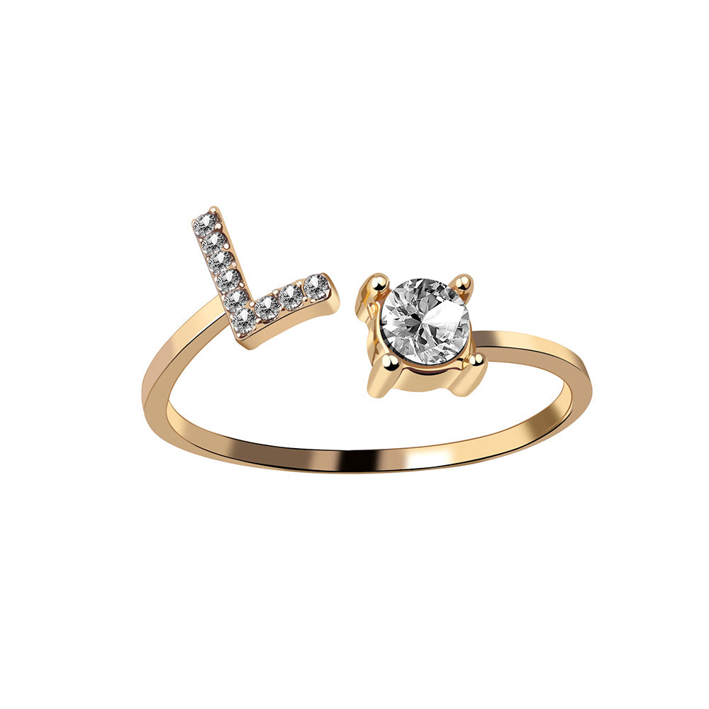 Anillo ajustable de nuevo diseño con 26 letras iniciales, joyería de moda para mujer, joyería simple y elegante