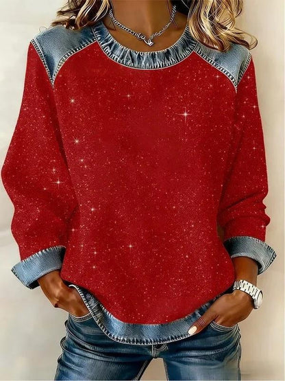 Sweat-shirt à manches longues et col rond imprimé numérique 3D pour femme