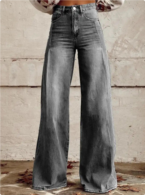 Pantalones de pata ancha, transferencia térmica, tipo campana, simulación de vaqueros