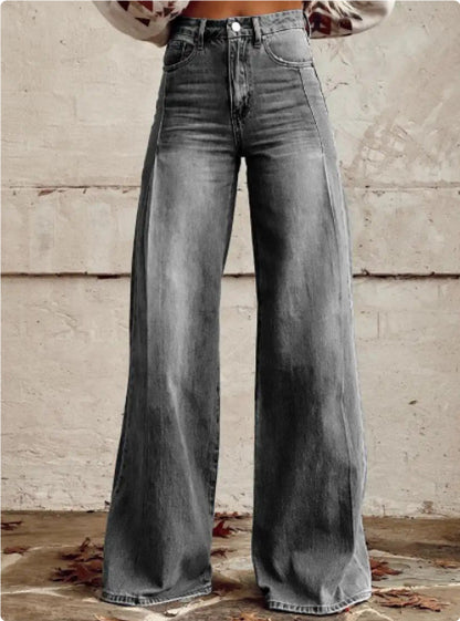 Pantalon large à transfert thermique, pantalon patte d'éléphant, pantalon en jean imitation