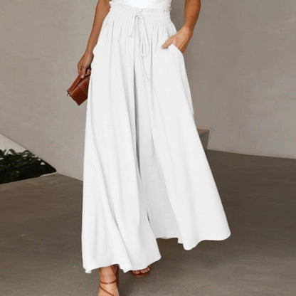Pantalon long taille haute et large pour femme avec ceinture élastique