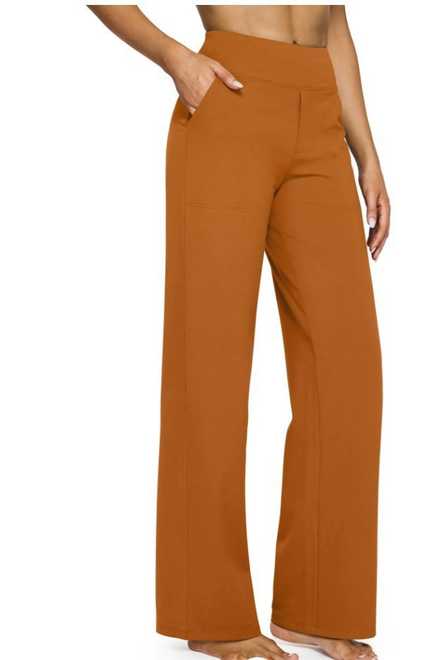 Pantalon droit taille haute en maille à poches
