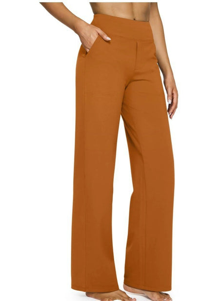Pantalon droit taille haute en maille à poches