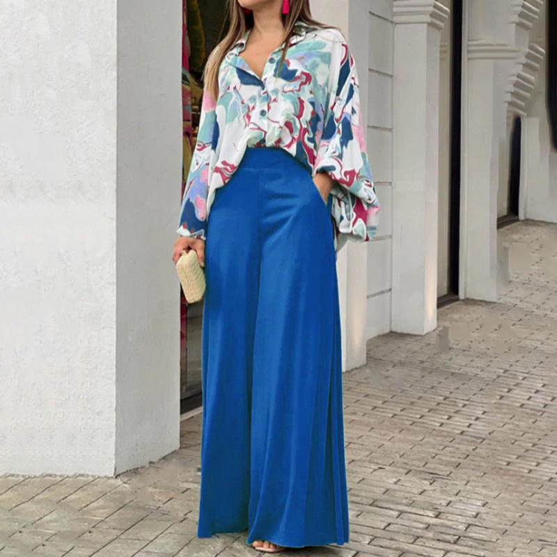 Ensemble décontracté élégant avec chemise imprimée ample et pantalon large