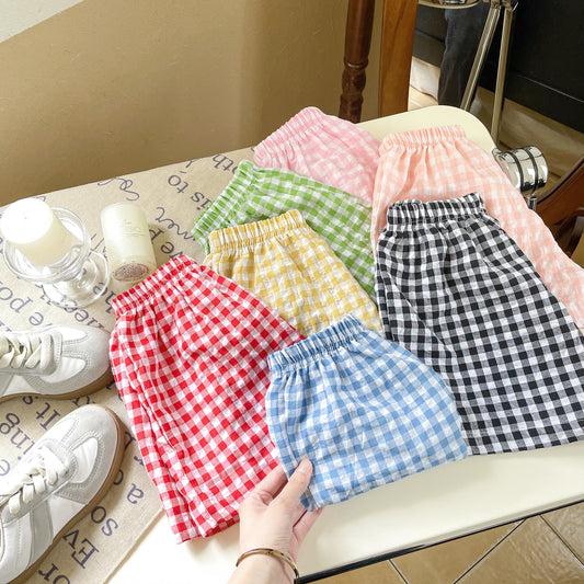 Pantalones Cortos de Cuadros Versátiles para Niñas con Personalidad de Moda