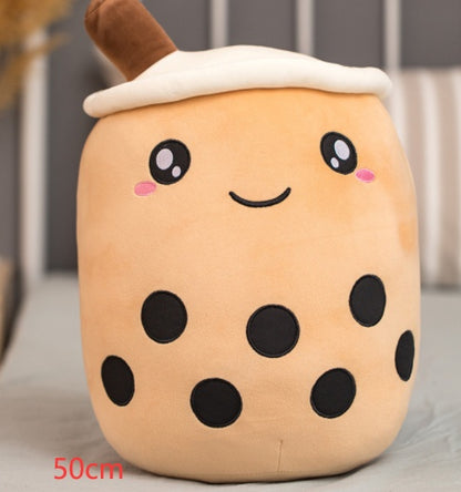 Peluche Boisson Fruitée Mignonne en Forme de Fraise Lait Thé Peluche Jouet Tasse à Thé Boba Oreiller Coussin Thé aux Perles Cadeau pour Enfants