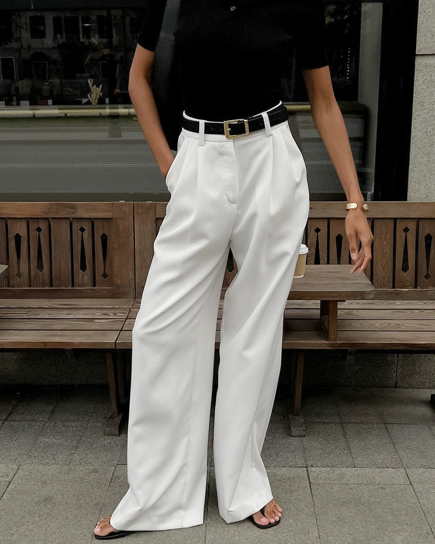 Pantalon blanc taille haute, coupe ample et décontractée