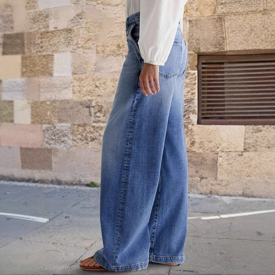 Pantalon droit décontracté à taille élastique brodé