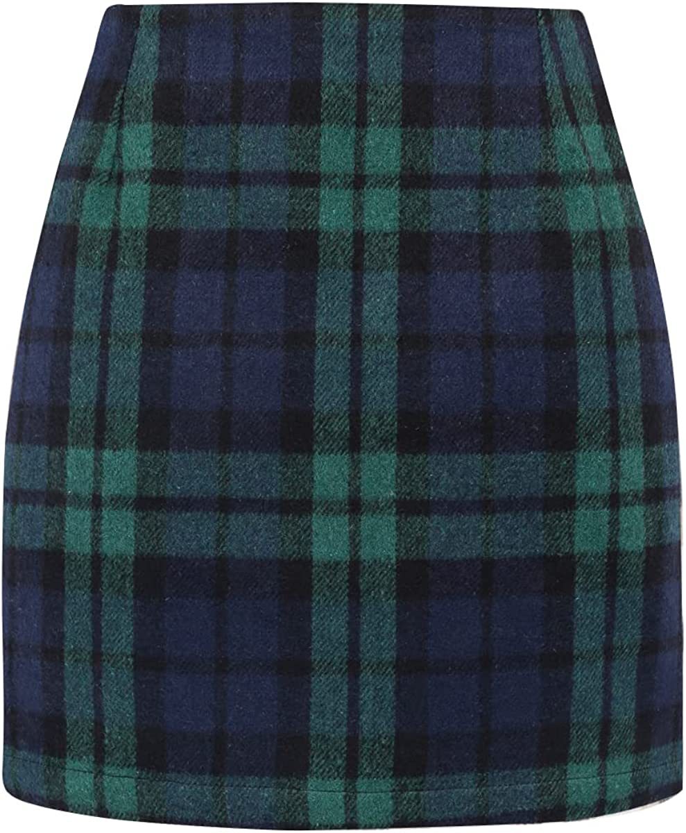 Mini-jupe crayon moulante en laine à carreaux taille haute pour femme