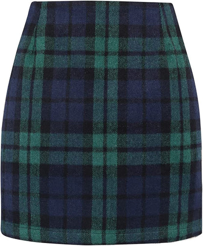 Mini-jupe crayon moulante en laine à carreaux taille haute pour femme