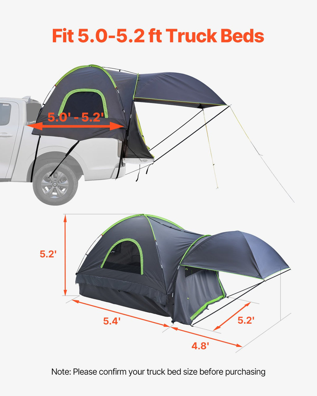 Tente de lit de camion, convient aux tentes de camion de 1,5 à 1,6 m pour le camping