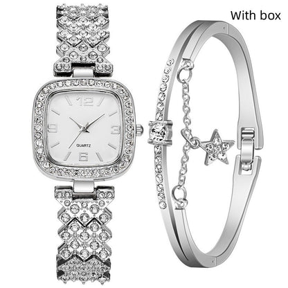 Ensemble deux pièces bracelet et montre diamant pour femme