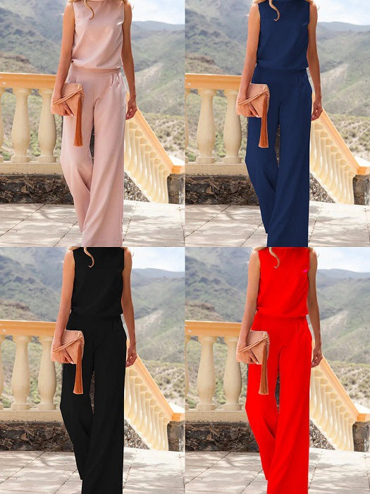 Mono suelto sin mangas de color liso para mujer