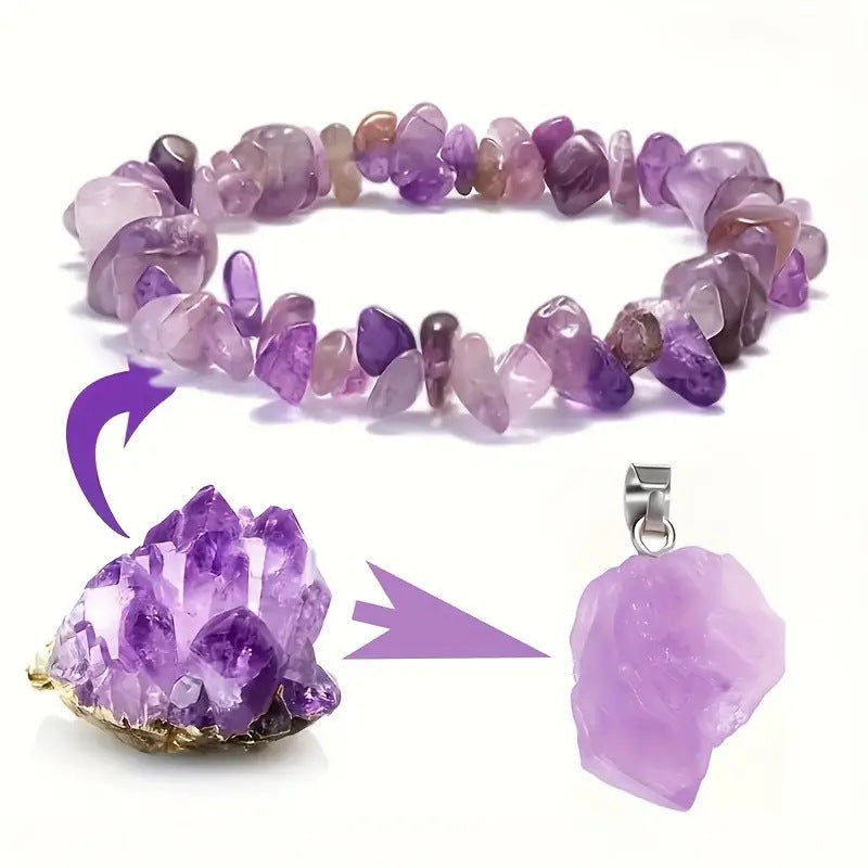 Natural Stone Amethyst Crystal Bud Irregular Rough Stone Necklace