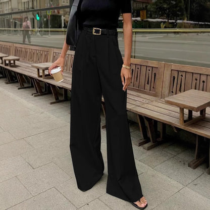 Pantalon blanc taille haute, coupe ample et décontractée
