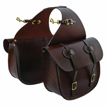 Alforja de cuero marrón estilo occidental para caballo